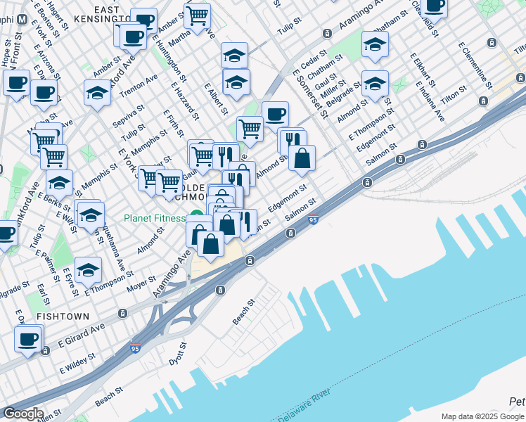 map of restaurants, bars, coffee shops, grocery stores, and more near 2700 East Huntingdon Street in Philadelphia