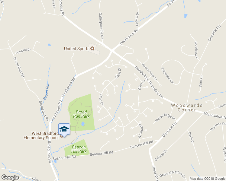 map of restaurants, bars, coffee shops, grocery stores, and more near 1608 Russell Drive in Downingtown