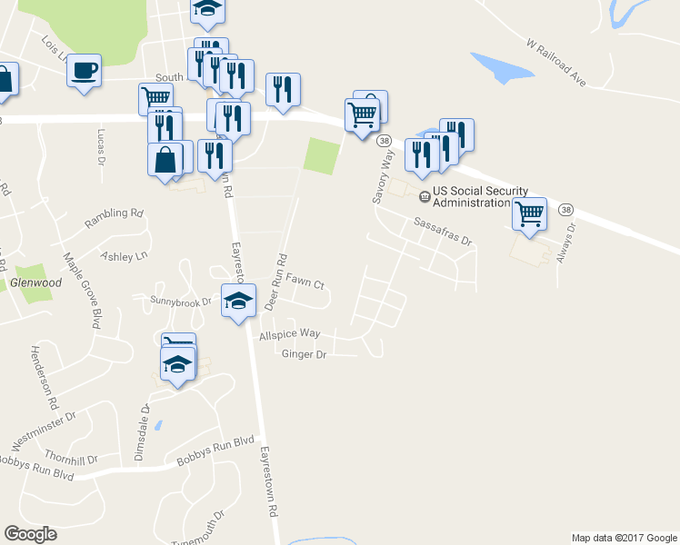 map of restaurants, bars, coffee shops, grocery stores, and more near 69 Fawn Court in Lumberton