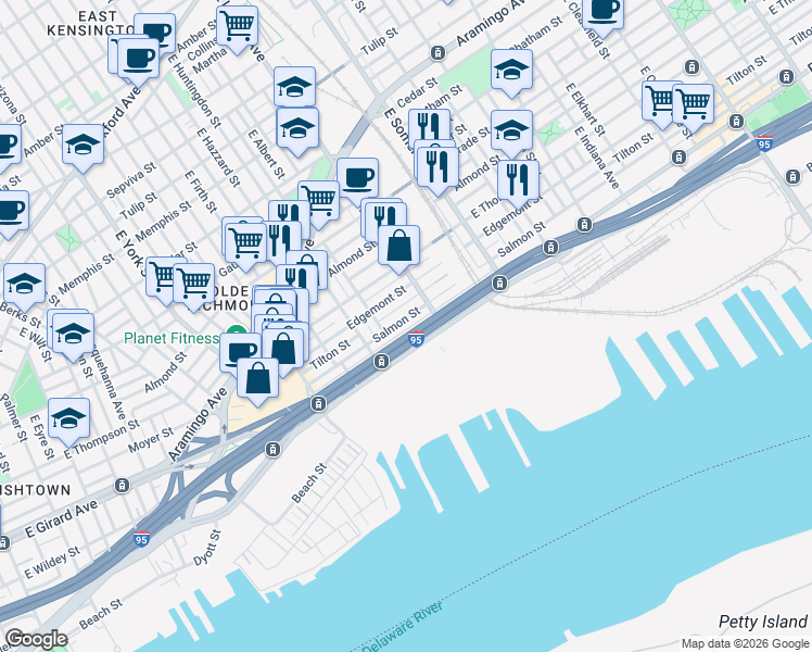 map of restaurants, bars, coffee shops, grocery stores, and more near 2663 Salmon Street in Philadelphia