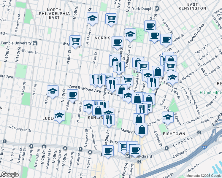 map of restaurants, bars, coffee shops, grocery stores, and more near in Philadelphia