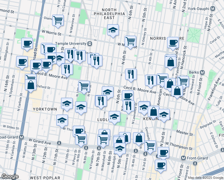 map of restaurants, bars, coffee shops, grocery stores, and more near in Philadelphia