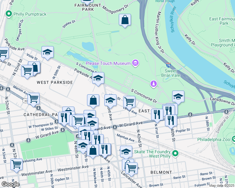 map of restaurants, bars, coffee shops, grocery stores, and more near 4265 Viola Street in Philadelphia