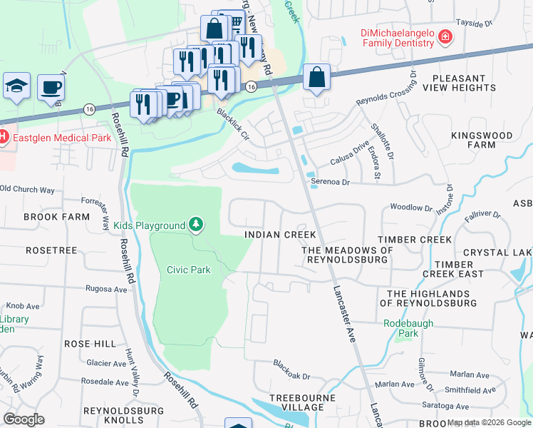 map of restaurants, bars, coffee shops, grocery stores, and more near 305 Pathfinder Drive in Reynoldsburg