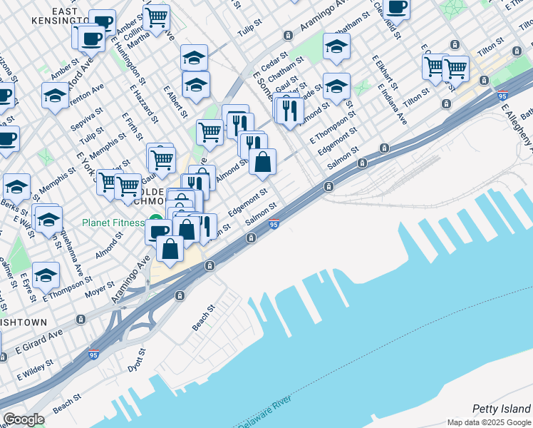 map of restaurants, bars, coffee shops, grocery stores, and more near 2649 Salmon Street in Philadelphia