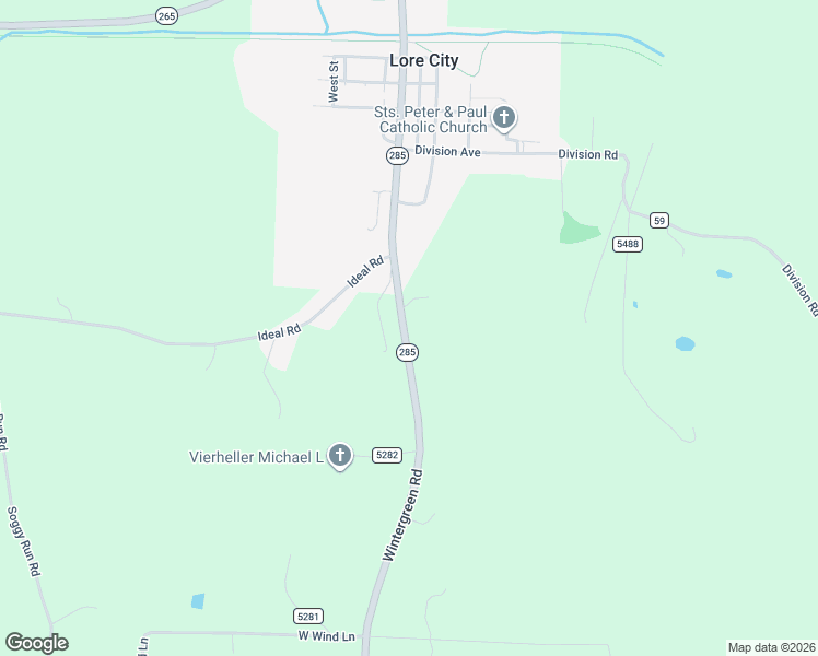 map of restaurants, bars, coffee shops, grocery stores, and more near 60558 Wintergreen Road in Senecaville