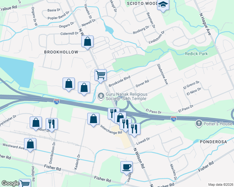 map of restaurants, bars, coffee shops, grocery stores, and more near 3570 Dover Road in Columbus