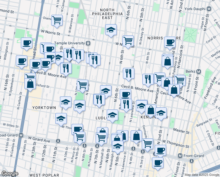 map of restaurants, bars, coffee shops, grocery stores, and more near in Philadelphia