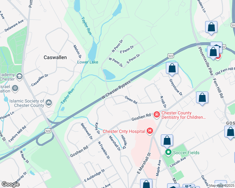 map of restaurants, bars, coffee shops, grocery stores, and more near 503 Owen Road in West Chester