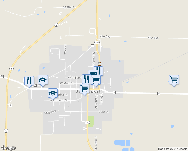 map of restaurants, bars, coffee shops, grocery stores, and more near 209 East Gillilan Road in Jamesport