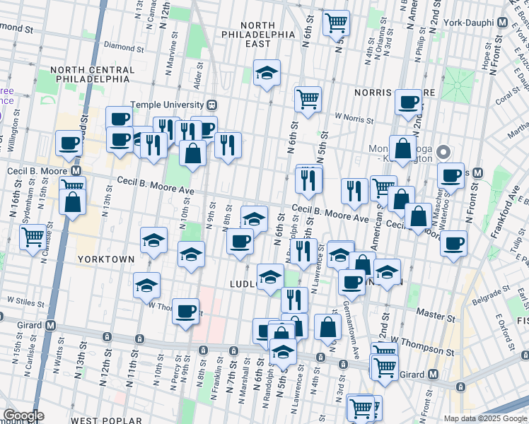 map of restaurants, bars, coffee shops, grocery stores, and more near in Philadelphia