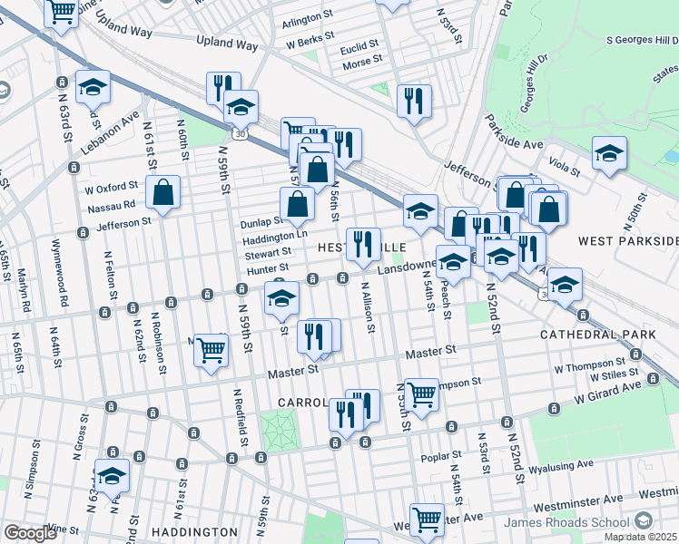 map of restaurants, bars, coffee shops, grocery stores, and more near in Philadelphia