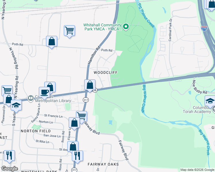 map of restaurants, bars, coffee shops, grocery stores, and more near 4942 East Broad Street in Columbus