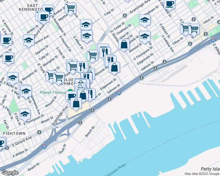 map of restaurants, bars, coffee shops, grocery stores, and more near 2626 Tilton Street in Philadelphia