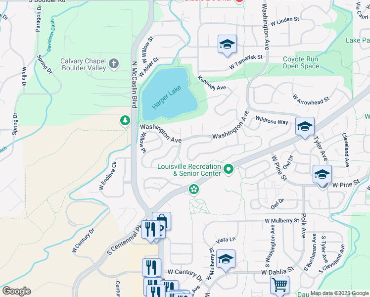 map of restaurants, bars, coffee shops, grocery stores, and more near 843 Trail Ridge Drive in Louisville