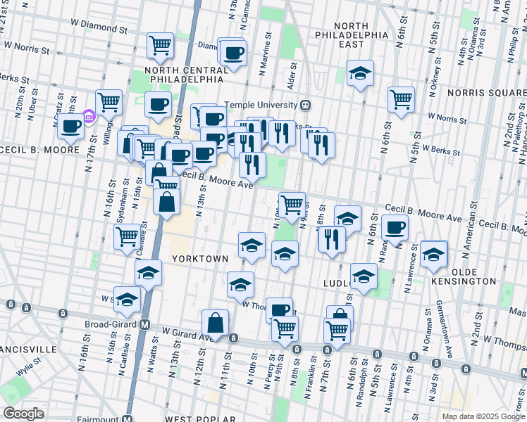 map of restaurants, bars, coffee shops, grocery stores, and more near 1608 Chesapeake Pl in Philadelphia