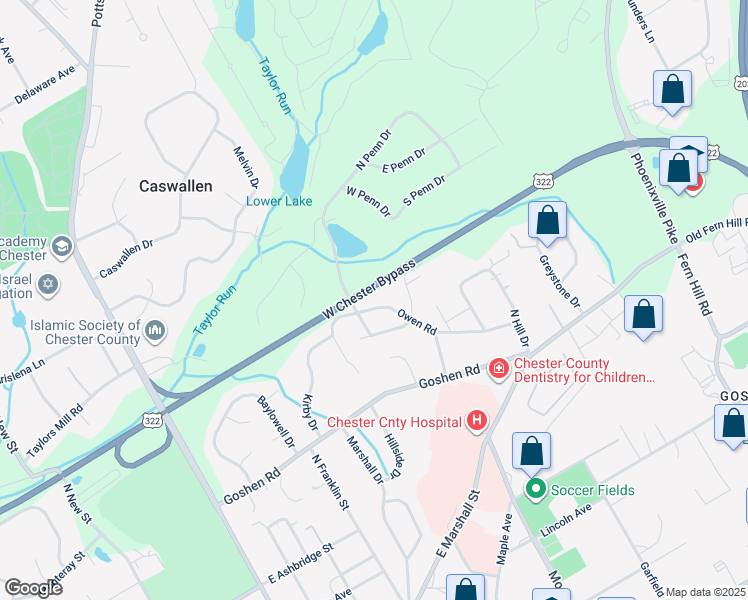 map of restaurants, bars, coffee shops, grocery stores, and more near 503 Owen Road in West Chester