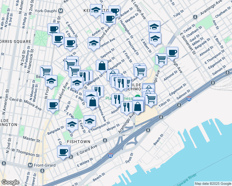 map of restaurants, bars, coffee shops, grocery stores, and more near 2323 Gaul Street in Philadelphia