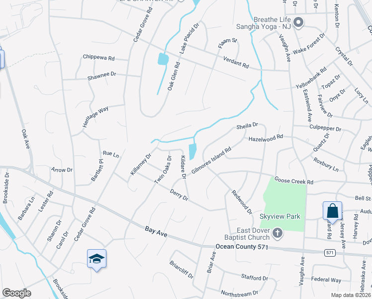 map of restaurants, bars, coffee shops, grocery stores, and more near 1004 Sheila Drive in Toms River