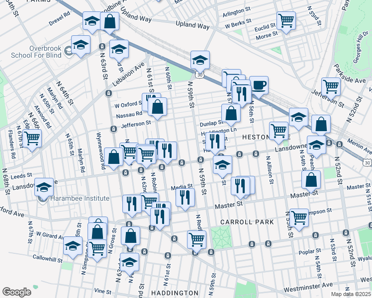 map of restaurants, bars, coffee shops, grocery stores, and more near in Philadelphia