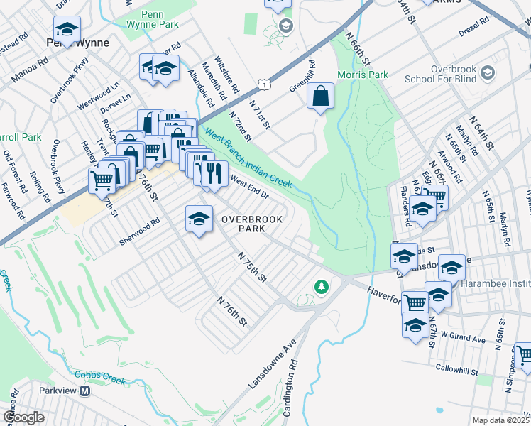 map of restaurants, bars, coffee shops, grocery stores, and more near in Philadelphia