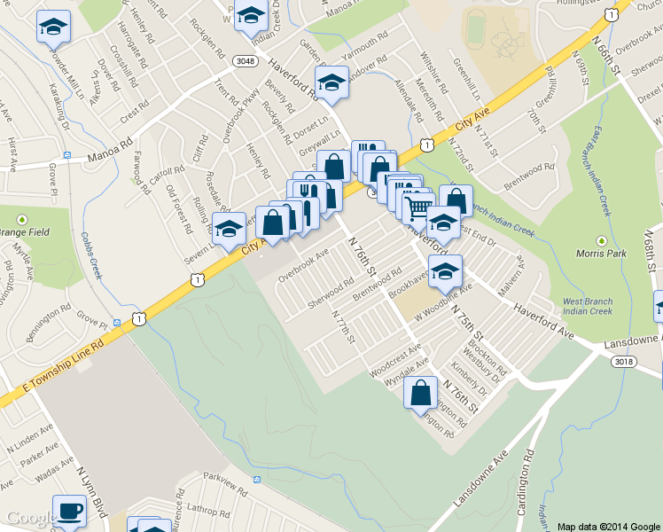 map of restaurants, bars, coffee shops, grocery stores, and more near 1820 Farrington Road in Philadelphia