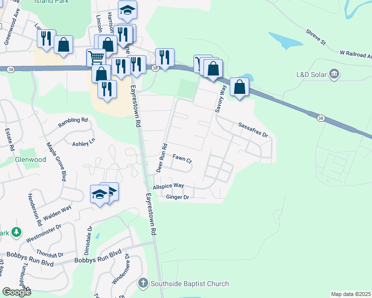map of restaurants, bars, coffee shops, grocery stores, and more near 69 Fawn Court in Lumberton