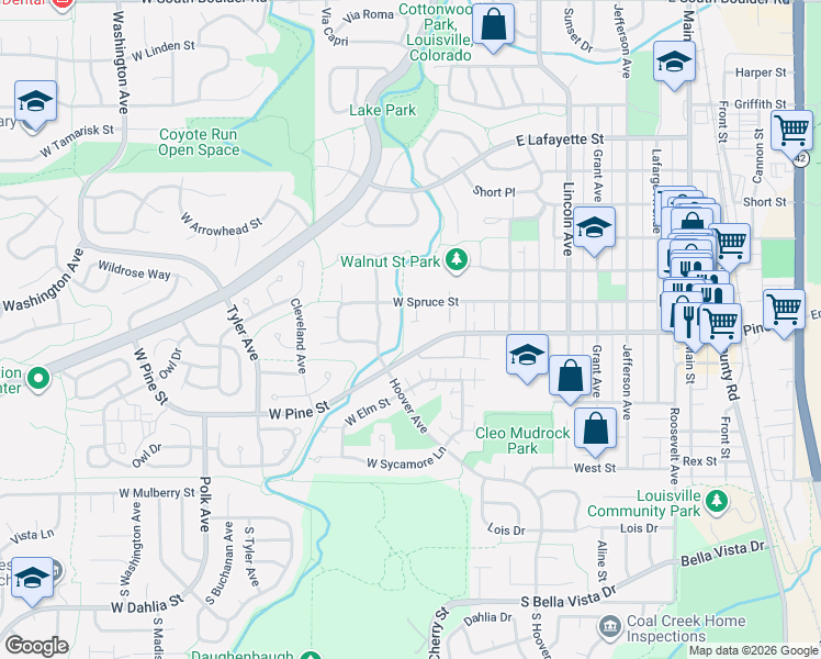 map of restaurants, bars, coffee shops, grocery stores, and more near 110 West Pine Street in Louisville