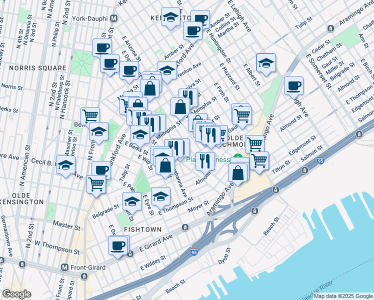 map of restaurants, bars, coffee shops, grocery stores, and more near 2244 Taggert Street in Philadelphia