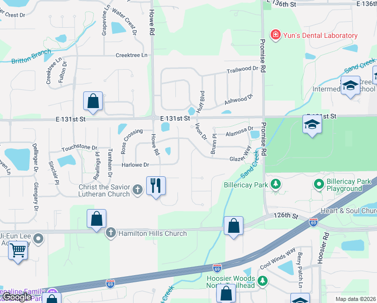map of restaurants, bars, coffee shops, grocery stores, and more near 12910 Arvada Place in Fishers