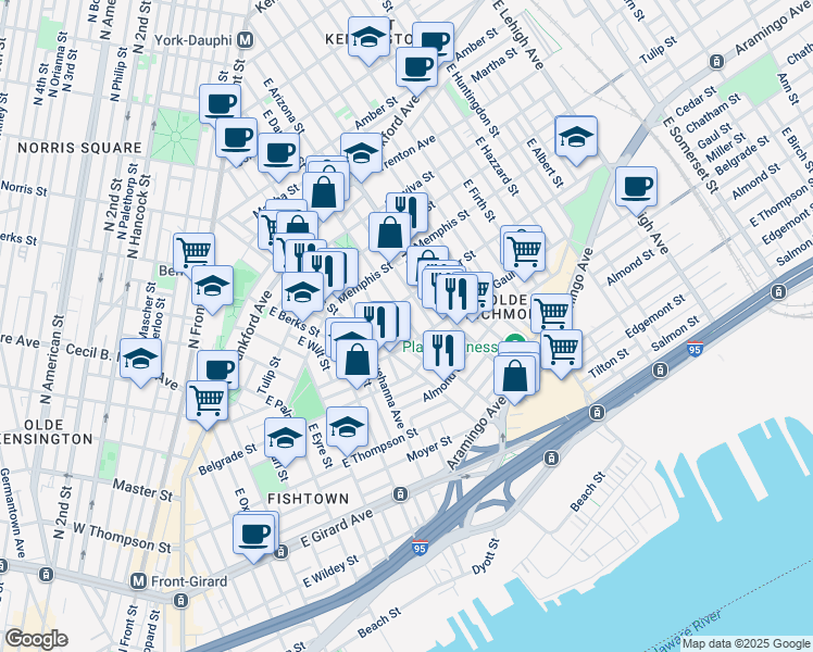 map of restaurants, bars, coffee shops, grocery stores, and more near 2244 Taggert Street in Philadelphia