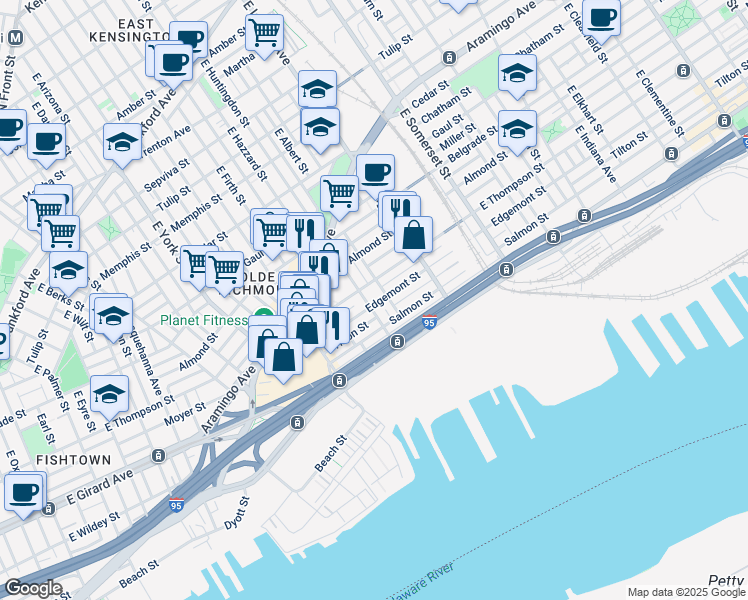 map of restaurants, bars, coffee shops, grocery stores, and more near 2604 Edgemont Street in Philadelphia
