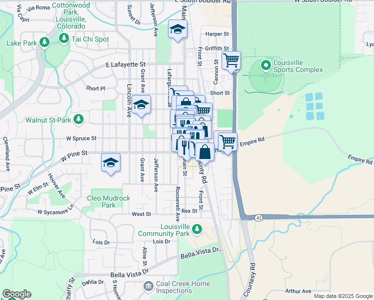 map of restaurants, bars, coffee shops, grocery stores, and more near 700 Main Street in Louisville