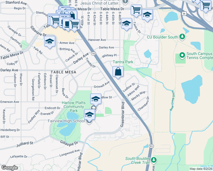 map of restaurants, bars, coffee shops, grocery stores, and more near 1285 Toedtli Drive in Boulder