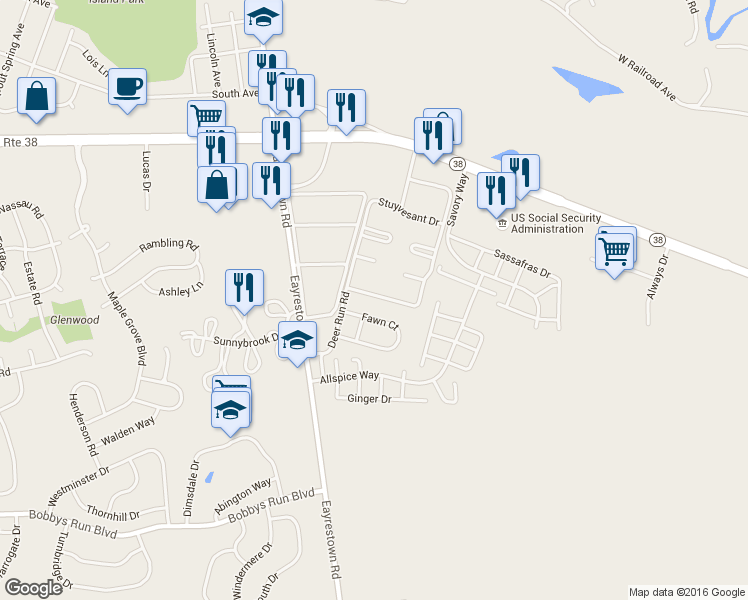 map of restaurants, bars, coffee shops, grocery stores, and more near 93 Fawn Court in Lumberton