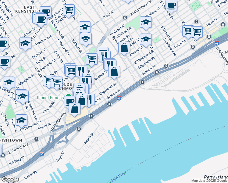 map of restaurants, bars, coffee shops, grocery stores, and more near 2652 Salmon Street in Philadelphia