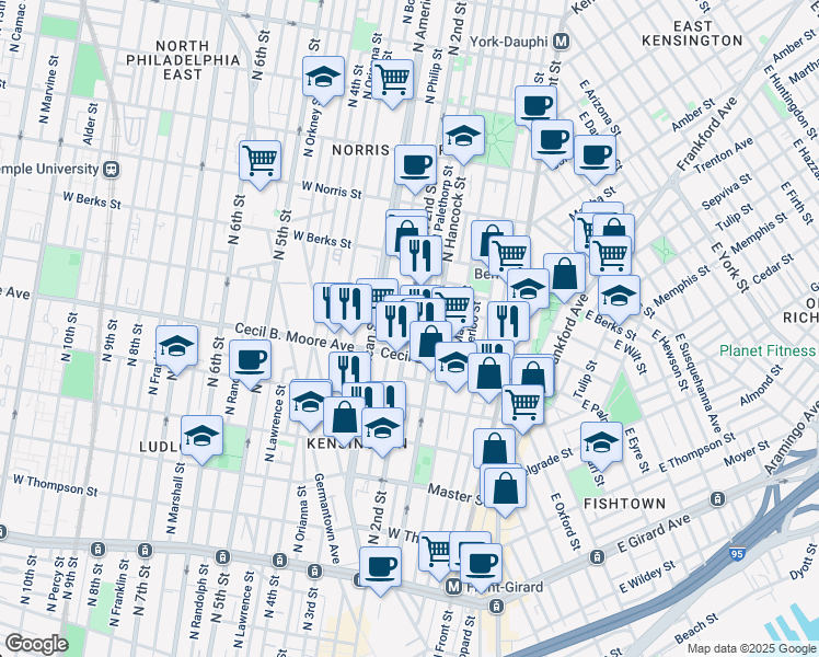 map of restaurants, bars, coffee shops, grocery stores, and more near in Philadelphia