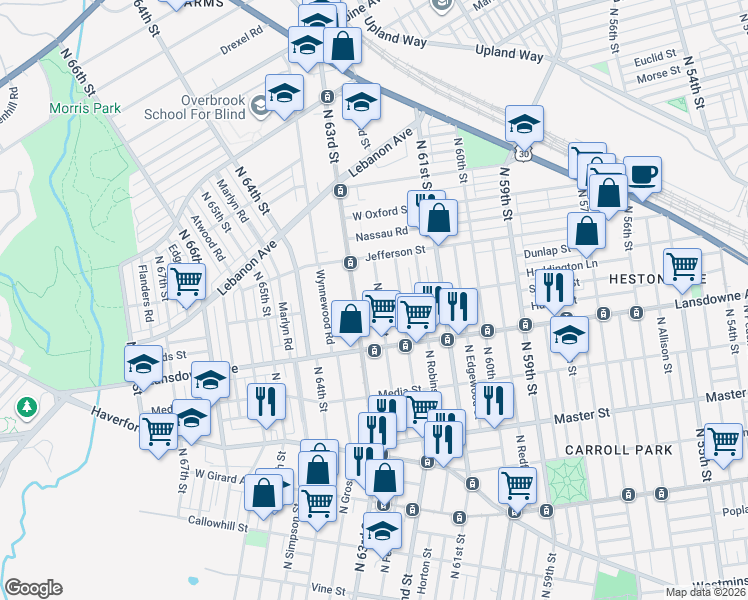 map of restaurants, bars, coffee shops, grocery stores, and more near 1651 North Felton Street in Philadelphia