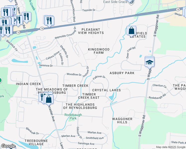 map of restaurants, bars, coffee shops, grocery stores, and more near 383 Fallriver Drive in Reynoldsburg