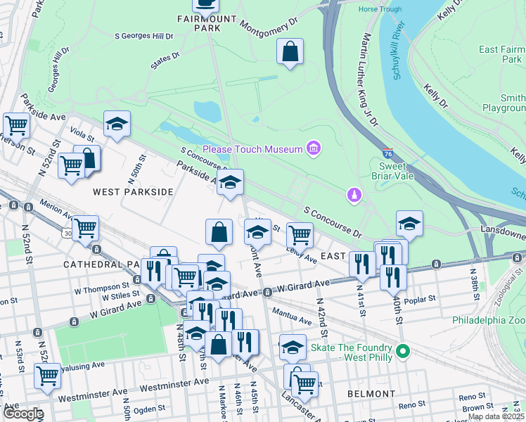 map of restaurants, bars, coffee shops, grocery stores, and more near 4265 Viola Street in Philadelphia