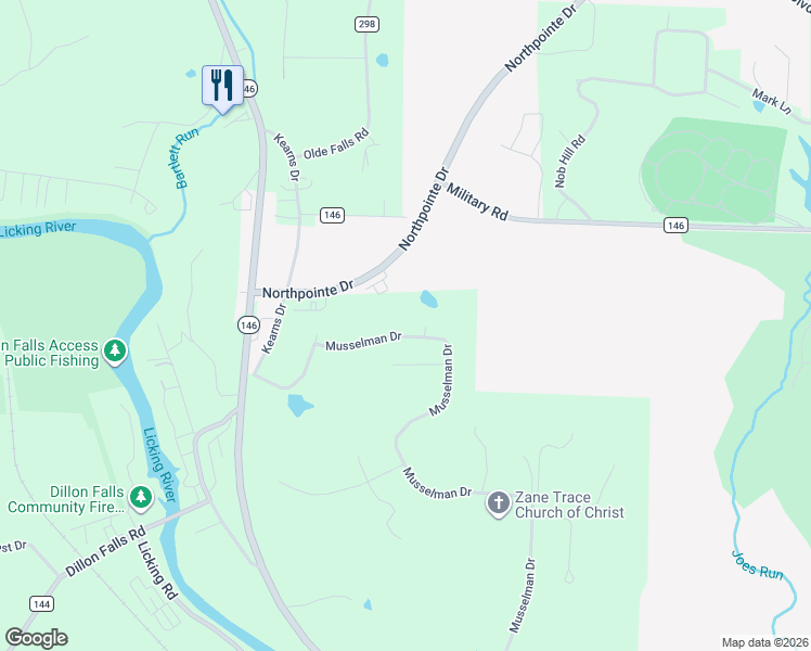 map of restaurants, bars, coffee shops, grocery stores, and more near 2169 Dunzweiler Drive in Zanesville