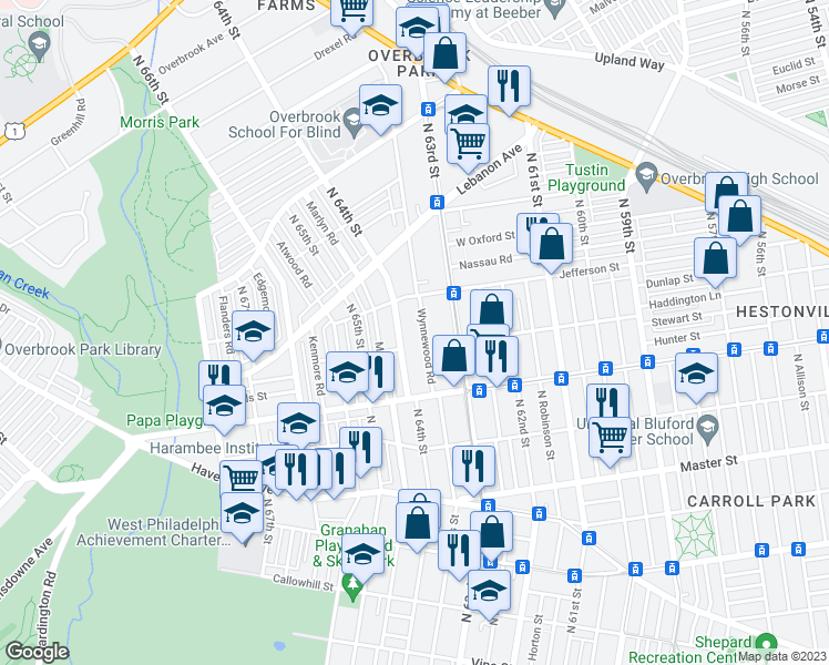 map of restaurants, bars, coffee shops, grocery stores, and more near 852 Wynnewood Road in Philadelphia