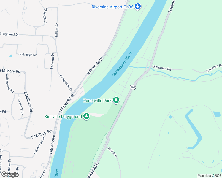 map of restaurants, bars, coffee shops, grocery stores, and more near 1400 Washington Street in Zanesville