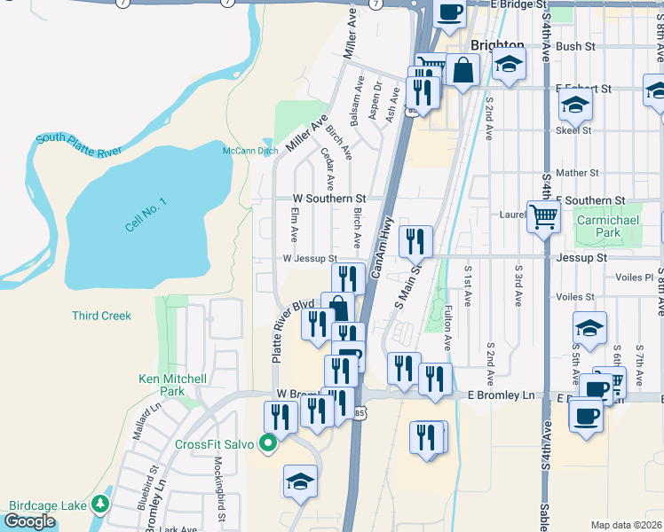 map of restaurants, bars, coffee shops, grocery stores, and more near 432 West Jessup Street in Brighton