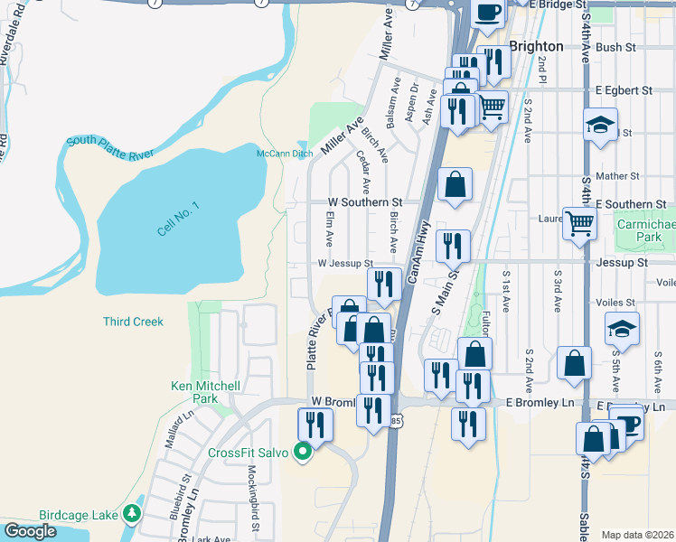 map of restaurants, bars, coffee shops, grocery stores, and more near 476 West Jessup Street in Brighton