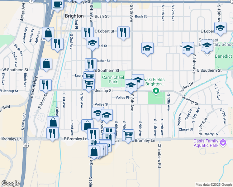 map of restaurants, bars, coffee shops, grocery stores, and more near 680 Voiles Place in Brighton