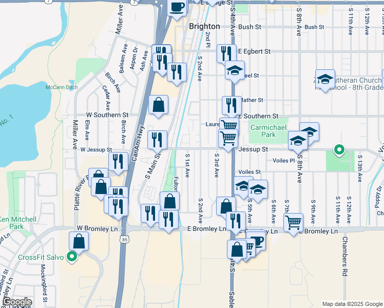 map of restaurants, bars, coffee shops, grocery stores, and more near 658 South 1st Avenue in Brighton