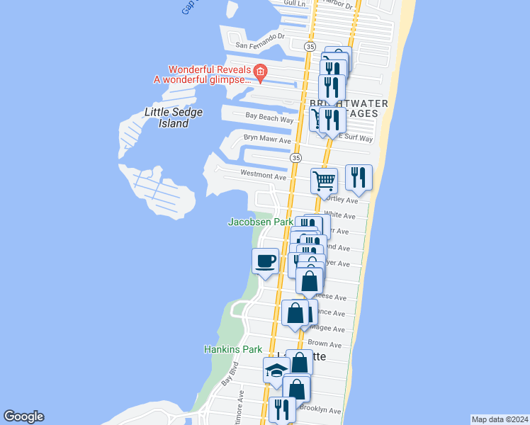 map of restaurants, bars, coffee shops, grocery stores, and more near in Lavallette