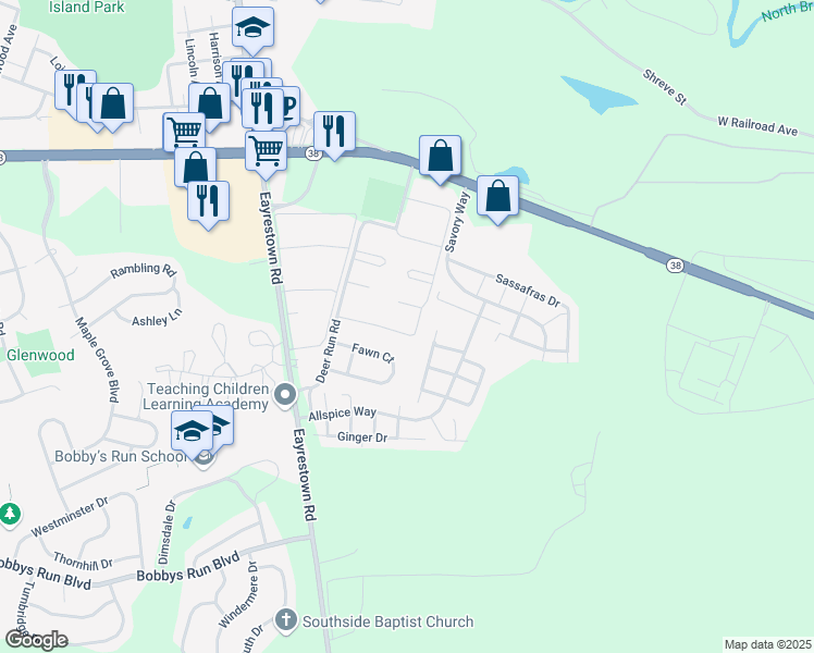 map of restaurants, bars, coffee shops, grocery stores, and more near 69 Fawn Court in Lumberton