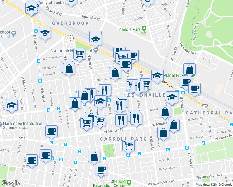 map of restaurants, bars, coffee shops, grocery stores, and more near in Philadelphia